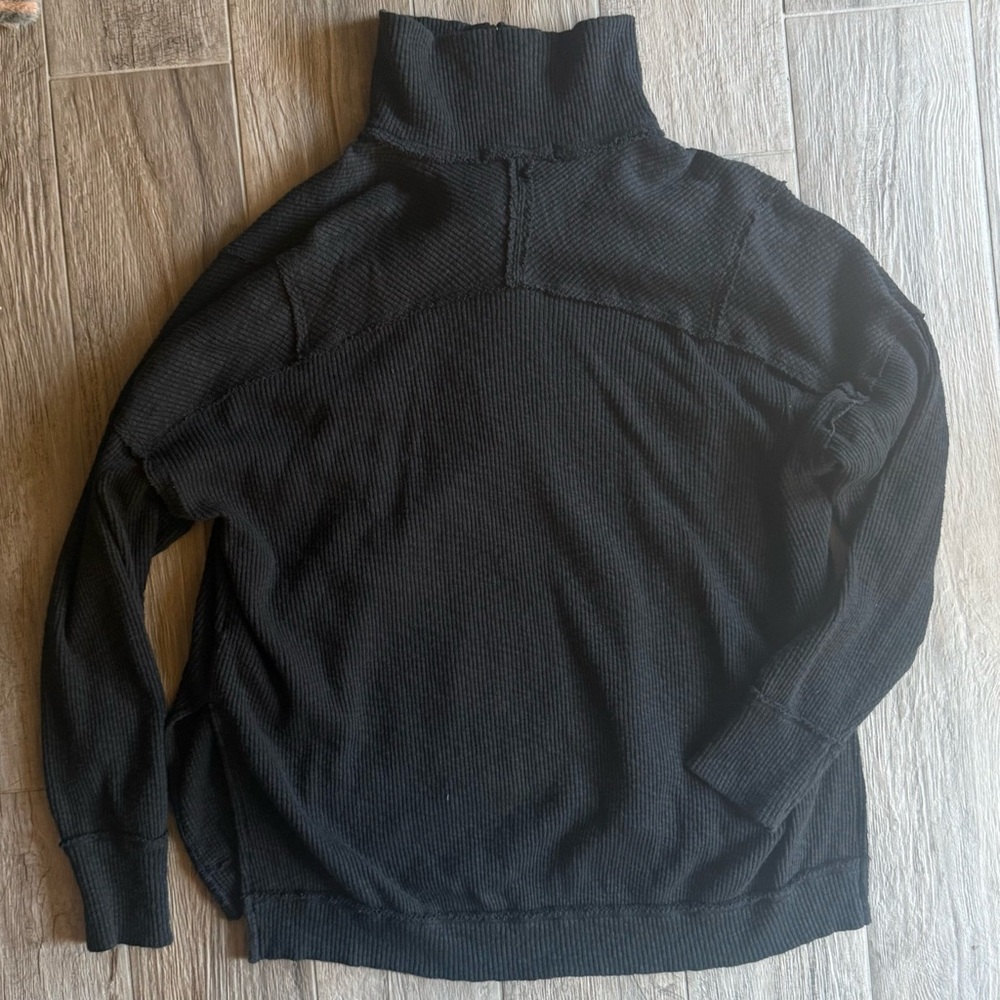 Free People We The Free Black Wash Quarter Zip Pullover XS Oversized Rib - Picture 2 of 7